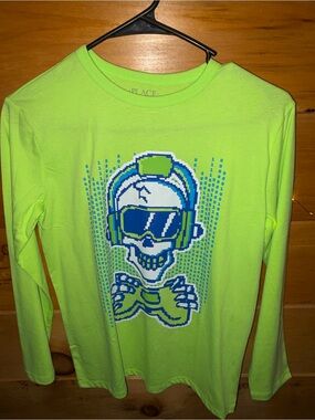 The Children's Place Lime Green Skull & Headphones Long Sleeve Tee